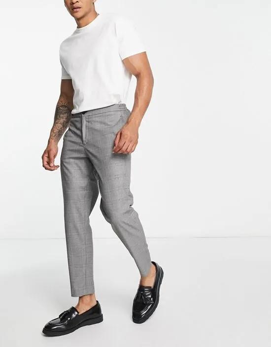 slim tapered smart pants in gray check