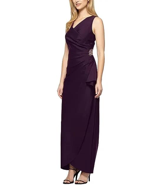 Slimming Long Side Ruched Dress with Cascade Ruffle Skirt