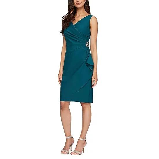 Slimming Short Ruched Dress with Ruffle (Petite and Regular)