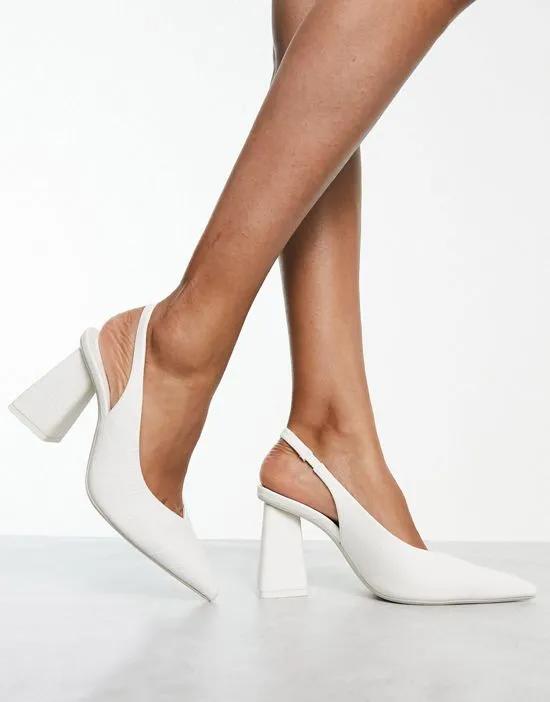 sling back covered toe block heeled sandals in white