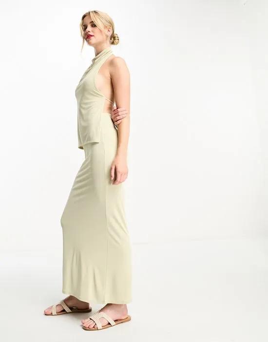 slinky column maxi skirt in sand - part of a set