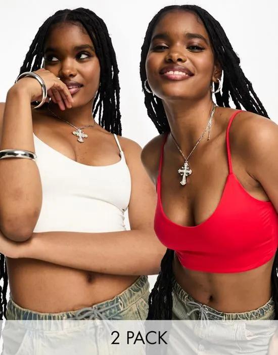 slinky v-neck cami top 2 pack in red & white