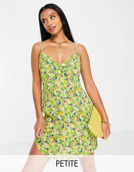 slip mini dress with bead strap detail in green floral