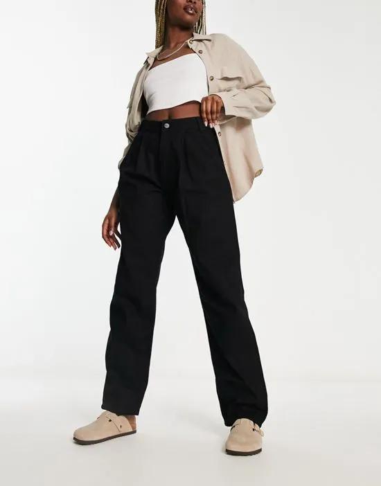 slouchy mom jeans with pleat details in solid black