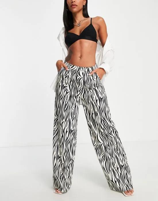 slouchy wide leg pants in off white zebra - part of a set