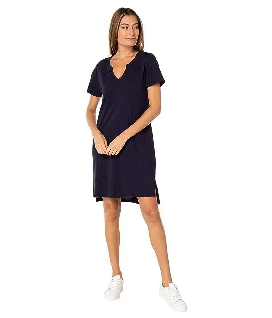Slub Jersey Short Sleeve Split-Neck Dress