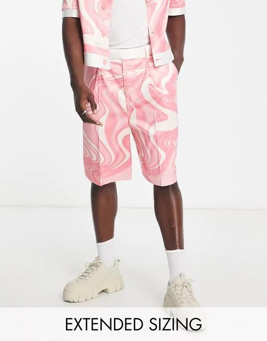 smart cropped bermuda shorts in pink swirl print - part of a set