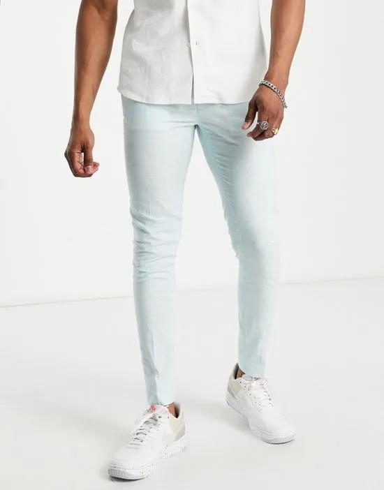 smart linen mix super skinny pants in mint Prince of Wales check