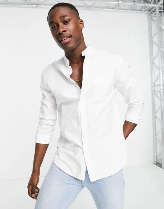 smart long sleeve cotton oxford shirt in white - WHITE