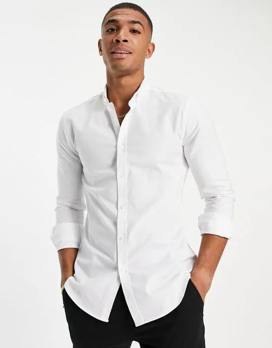 smart long sleeve muscle fit oxford shirt in white