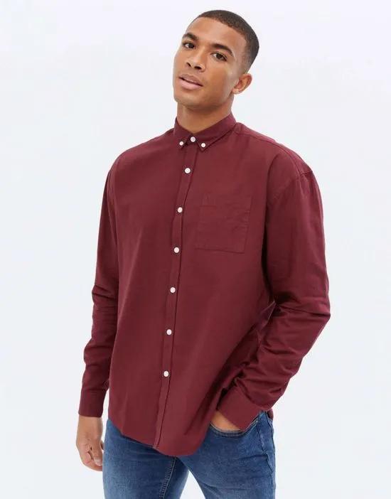smart long sleeve overshirt oxford shirt in burgundy