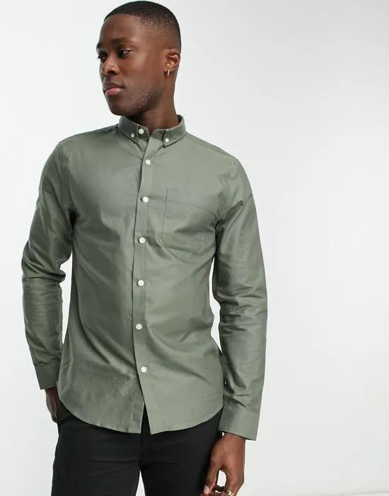 smart long sleeve oxford shirt in khaki