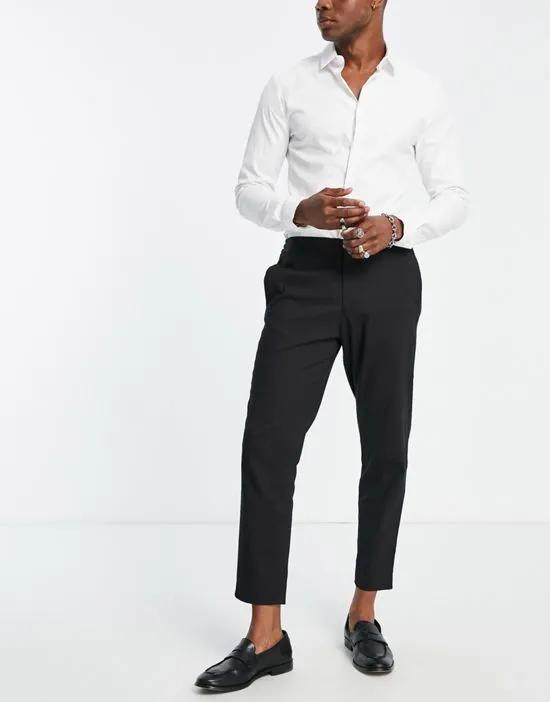 smart pants in cropped tapered fit with elasticated waist in black