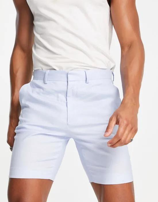 smart skinny linen mix shorts in pastel blue