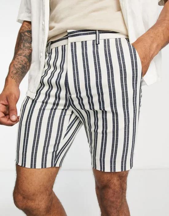 smart skinny shorts with preppy stripe in white