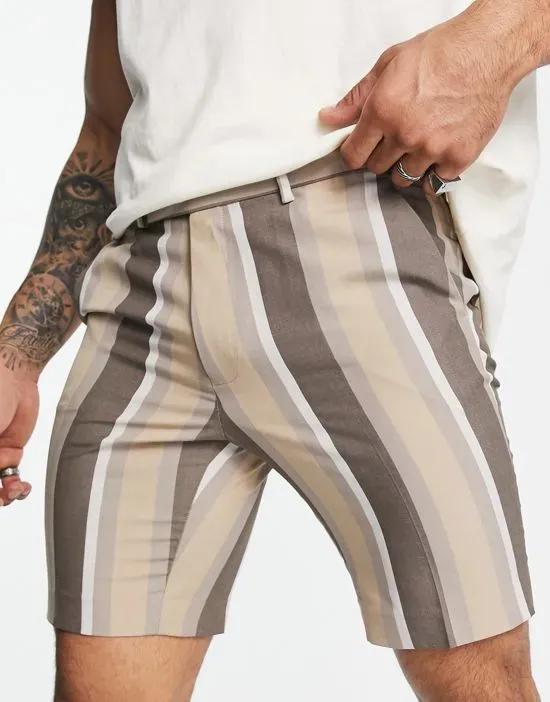 smart slim shorts with block stripe in brown