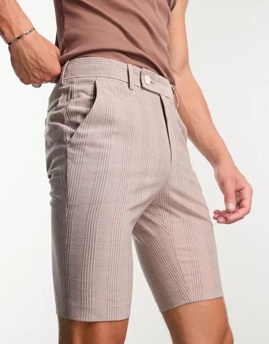 smart super skinny shorts in prince of wales check in pastel pink
