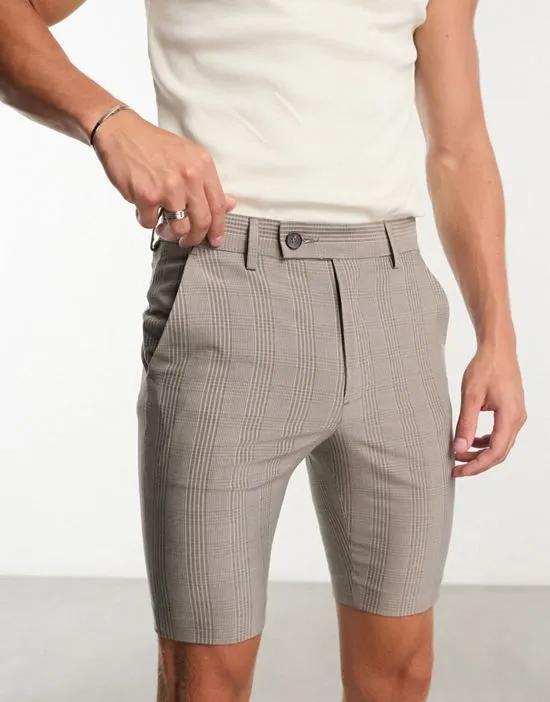 smart super skinny shorts in prince of wales check in stone