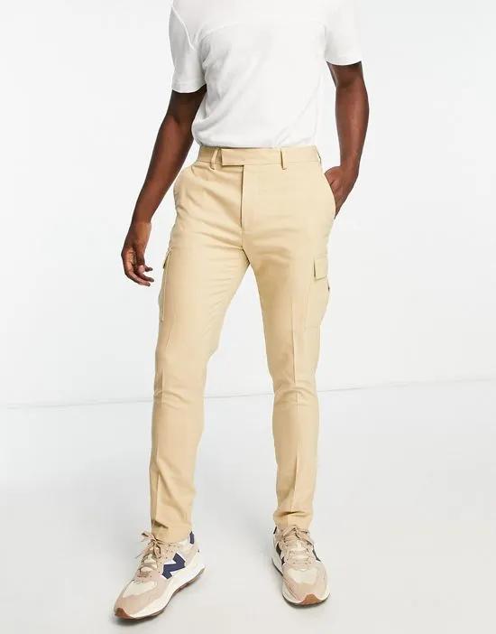 smart tapered pants with cargo pockets in camel