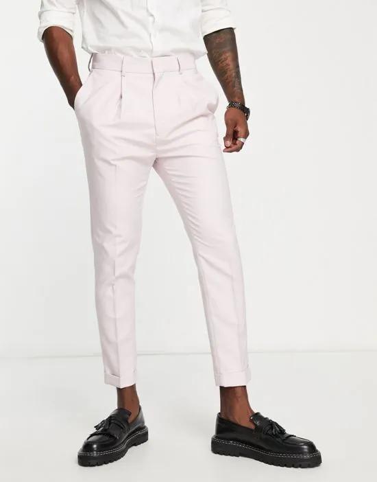 smart tapered turnup pants with micro texture in pastel pink