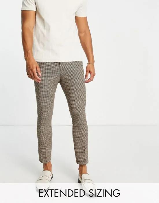 smart tapered wool mix pants in stone dogtooth
