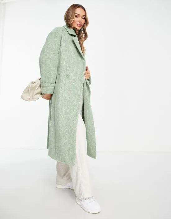 smart wool mix brushed coat in soft green