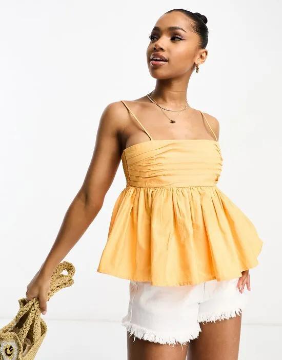smock cami sun top with pleated bust in orange