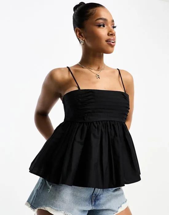 smock cami suntop with pleated bust in black