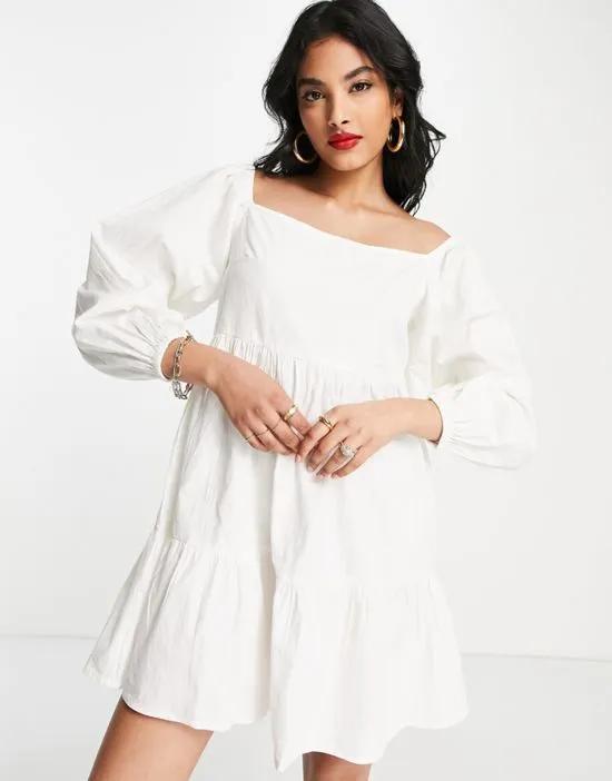 smock mini dress in white