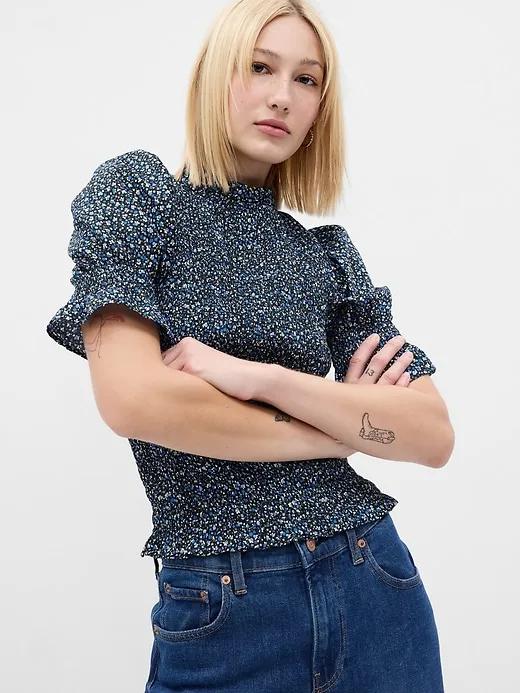 Smocked Puff Sleeve Top