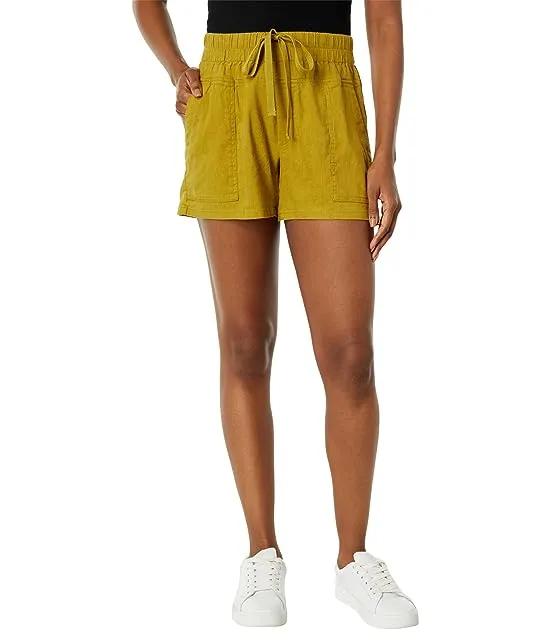 Smocked Waistband Stretch Linen Shorts with Drawcord & Porkchop Pockets