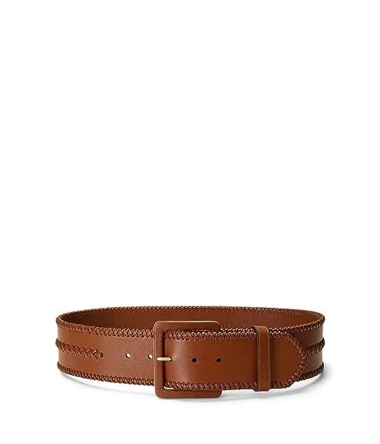 Smooth Leather Wide Whipstitch Belt