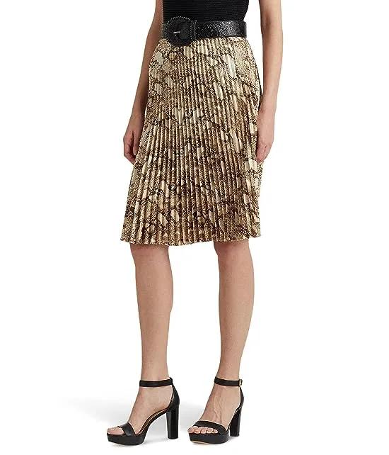 Snakeskin Print Pleated Charmeuse Skirt