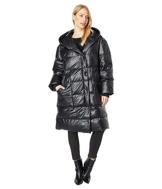 Snap Front Faux Leather Puffer
