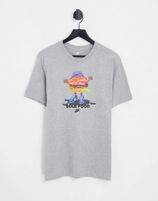Sneaker Obsessed sole food burger graphic t-shirt in gray heather
