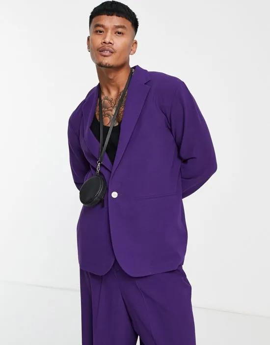 soft tailored oversized suit jacket in dark purple crepe