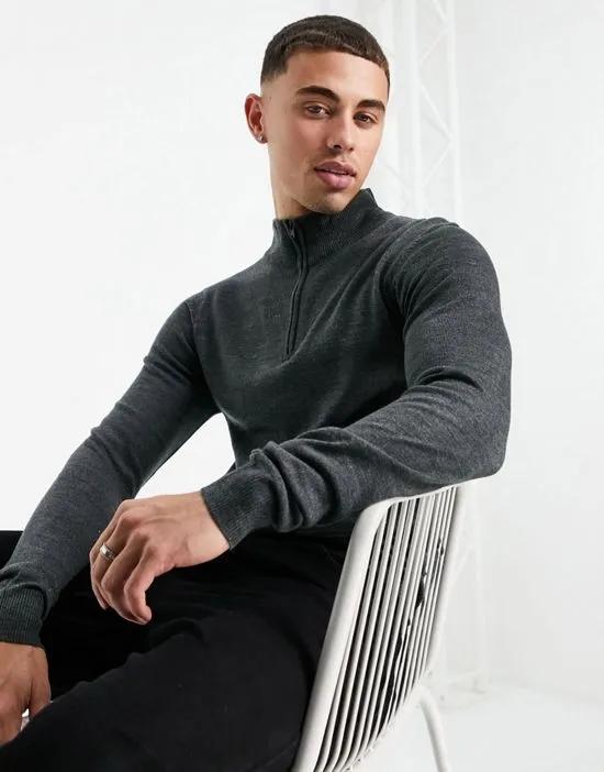 soft touch quarter zip funnel neck sweater in charcoal