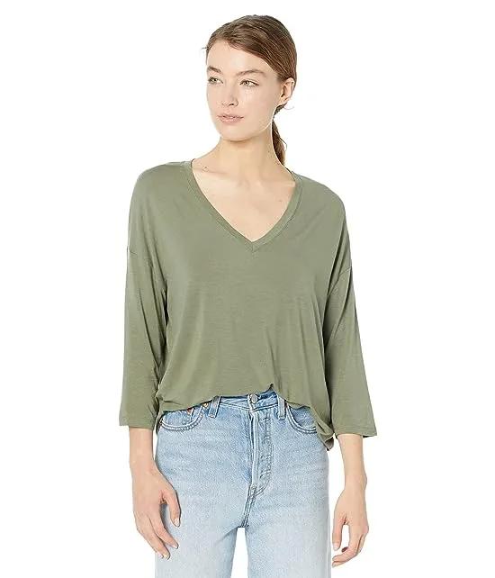 Soft Touch Semi Relaxed 3/4 Sleeve V-Neck Tee
