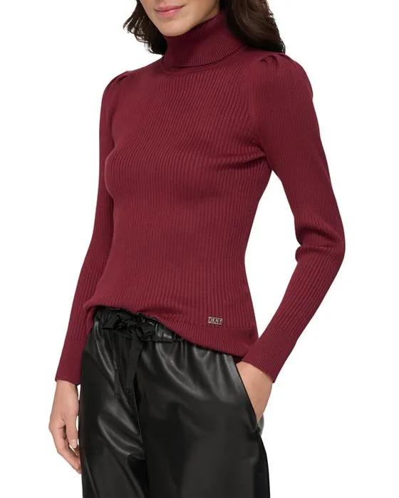 Solid Ribbed Turtleneck Sweater