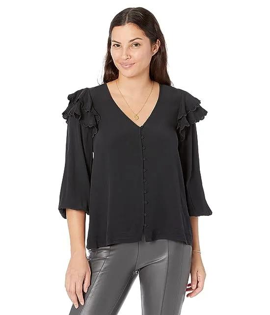 Solid Scallop Ruffle Sleeve Top