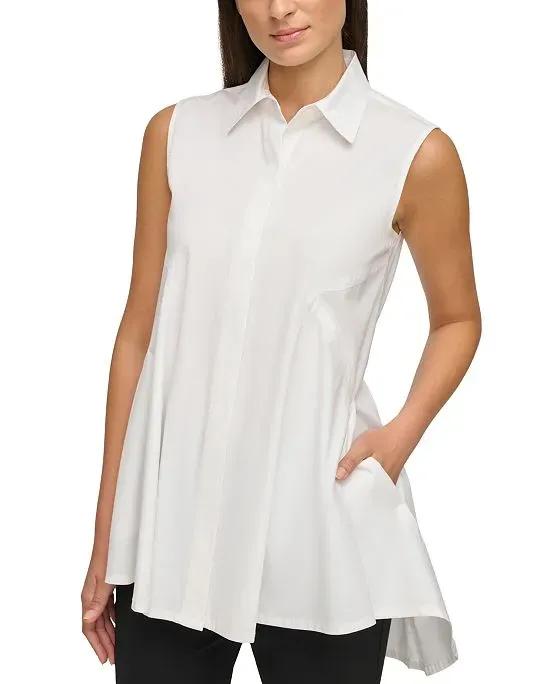 Solid Sleeveless Seamed Tunic Top