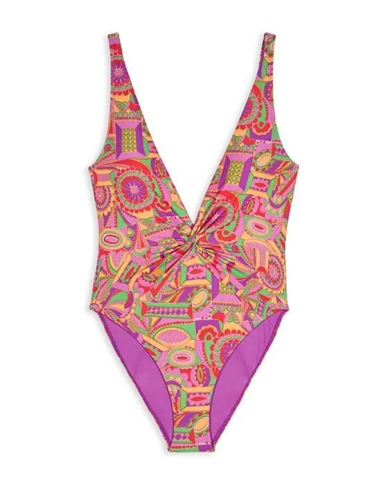 Solo Plunge Neck One Piece Swimsuit