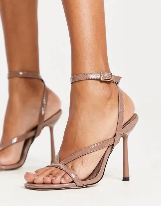 Sophine strappy heeled sandals in high gloss taupe