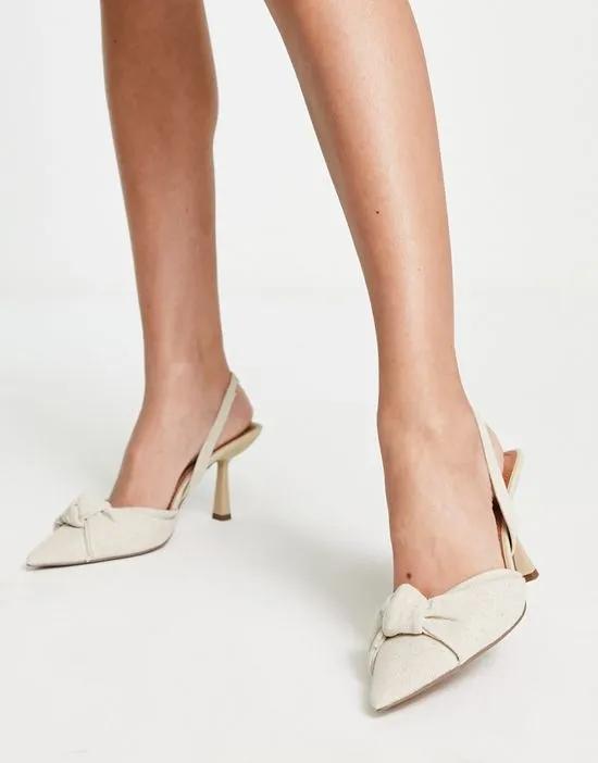 Soraya knotted slingback mid heeled shoes in natural fabrication