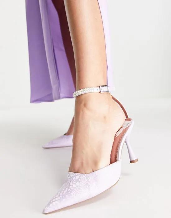 Sparkle embellished mid heeled shoes in lilac