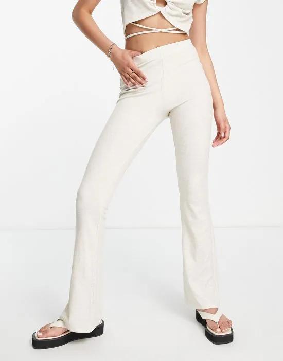 speckled rib flared pants in stone