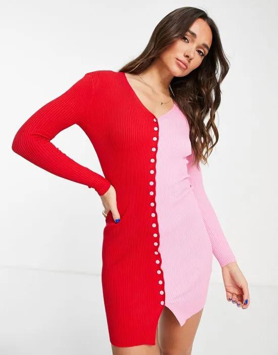 split contrast knit dress in pink