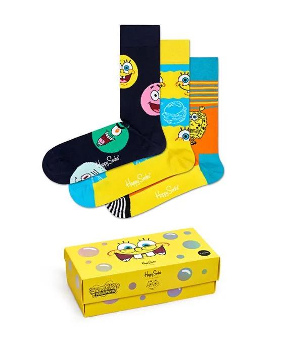 SpongeBob SquarePants Cotton-Blend Crew Socks Gift Box, Pack of 3 