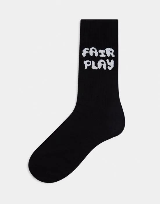 sports sock with fair play slogan