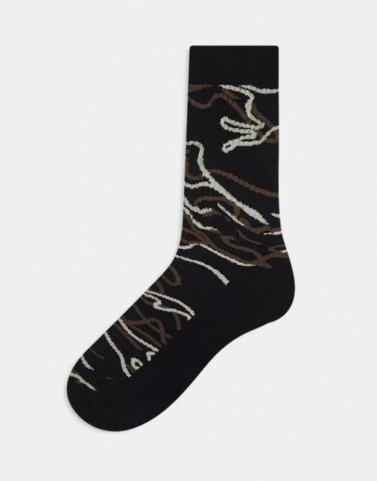 sports socks in black with camo line design